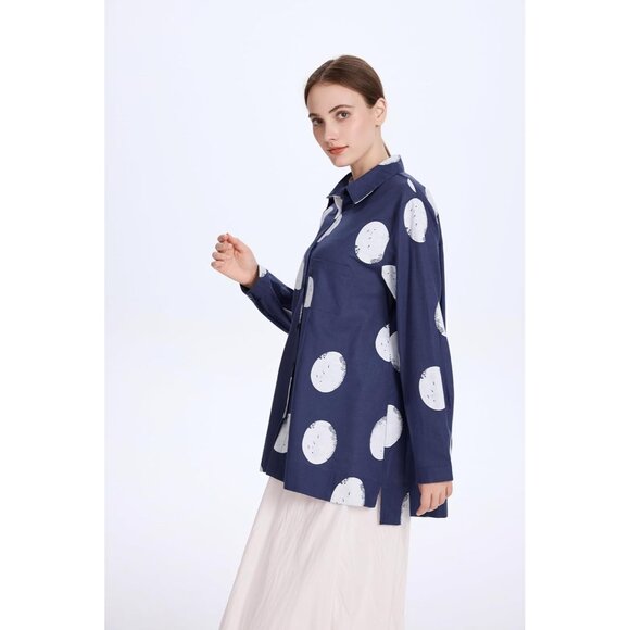 Women's Cotton Button Down Tunic Top Plus Size Blue Breathable Elegant - Picture 4 of 6